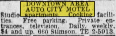 Auto City Motel - Dec 1954 Ad